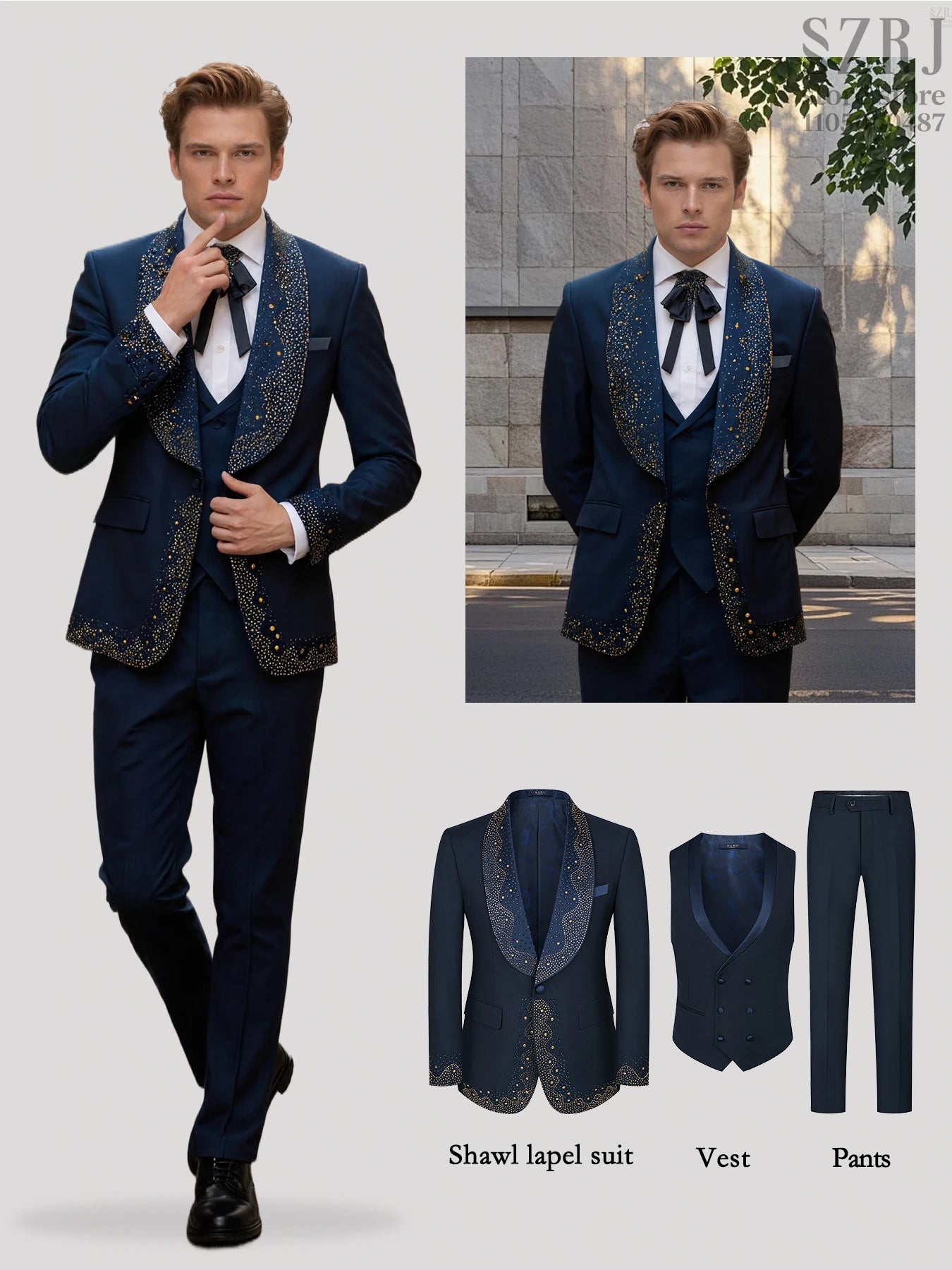 Men's 3 - Piece Suit Set, Featuring Decorative Lapel Design, Includes Jacket, Vest & Pants, Ideal for Formal Occasions，Wedding