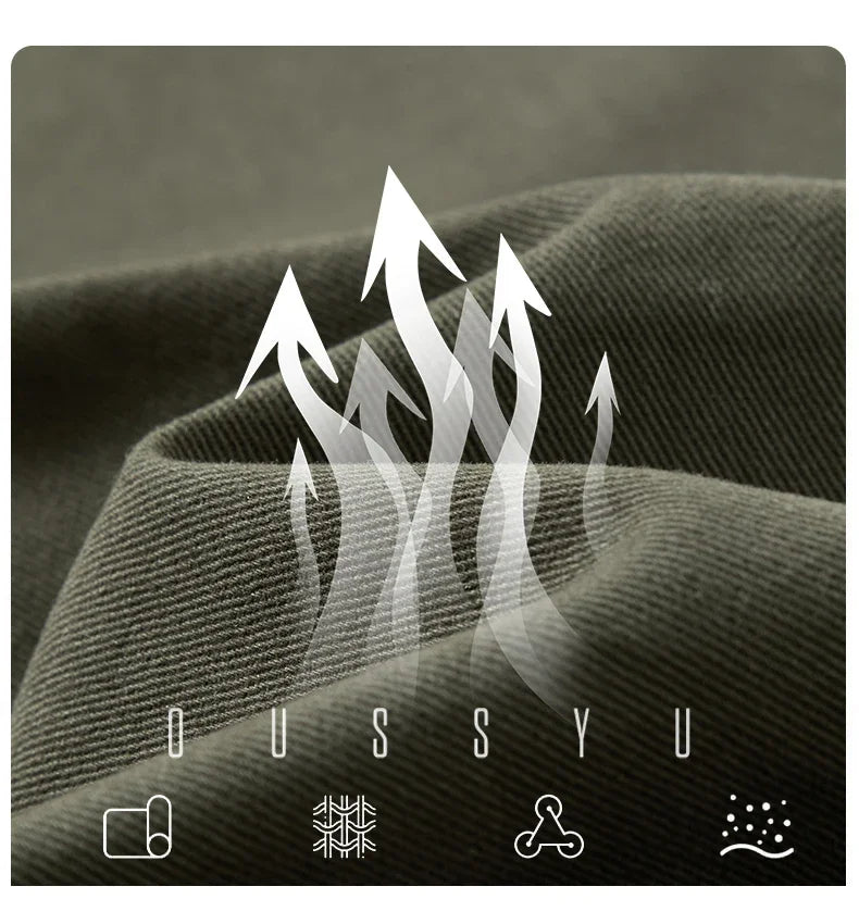 Autumn Winterr High-Quality 100%Cotton Casual Pants Men Elastic Waist Loose Baggy Straight Casual Work Cargo Khaki Trousers Male