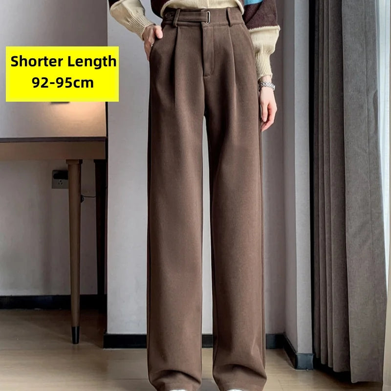 Seoulish Autumn Winter Thicken Woolen Casual Loose Full Length Pants 2025 New Button High Waist Chic Wide Leg Trousers Female