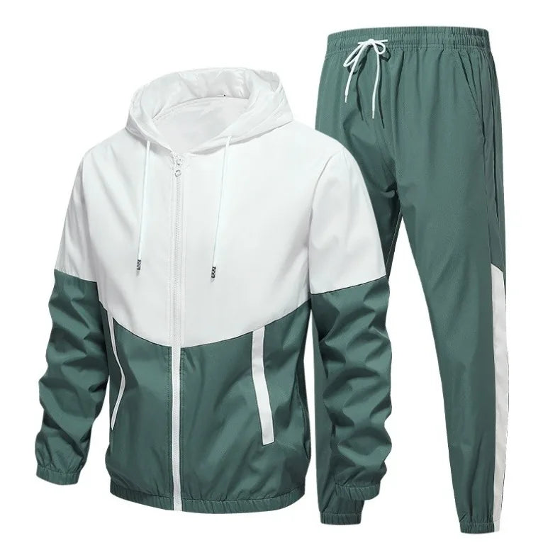 Spring and Autumn Men's Hooded Sports Leisure 2-piece Sets New Fashion Jacket and Pants Hip Hop Casual Running Sportswear Men
