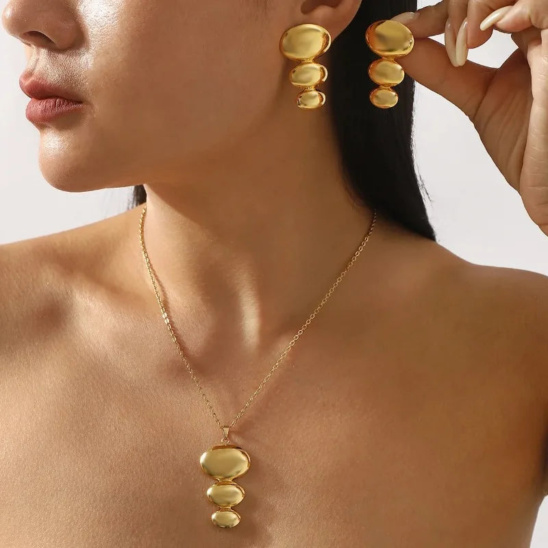 14k gold stainless steel geometric pendant necklace simple light luxury niche design jewelry set women