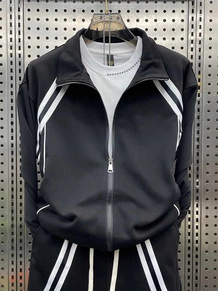 New Men Lapel Collar Zipper Tops Wide Leg Pants Sports Tracksuit Outdoor Jogging Running Set Mixed Colors Two Piece Training Set