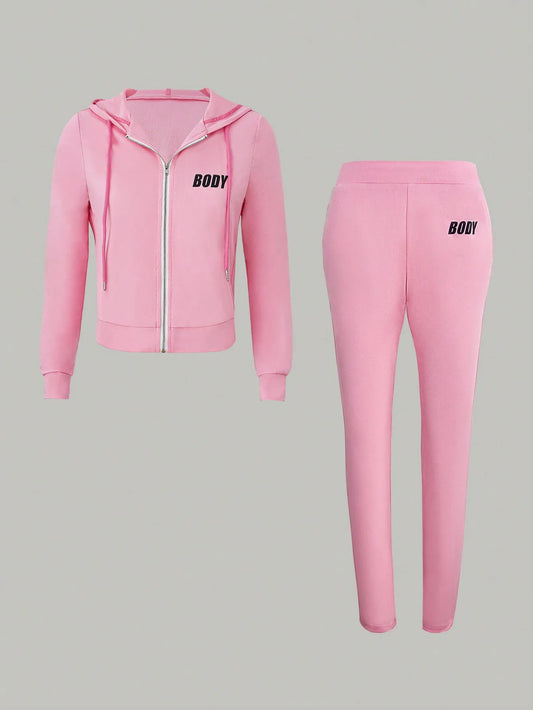 Women's 2-Piece Tracksuit Set - Letter Print Hoodie & Joggers Jogging Sweat Outfits