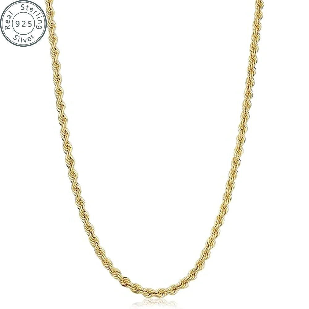 2，3，5mm Gold Rope Chain for Men & Women 18k Real Gold Plated Diamond Cut Gold Necklace 18 to 24 Inch