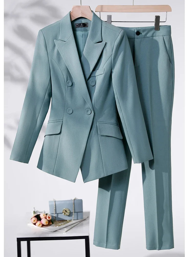 Women Formal Pant Suit 2023 New in Red Black Blue Office Apricot Office Ladies Work Female Blazer Jacket and Trouser 2 Piece Set