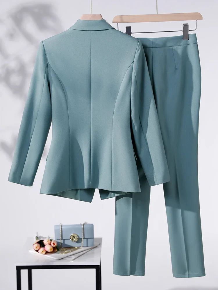 Women Formal Pant Suit 2023 New in Red Black Blue Office Apricot Office Ladies Work Female Blazer Jacket and Trouser 2 Piece Set