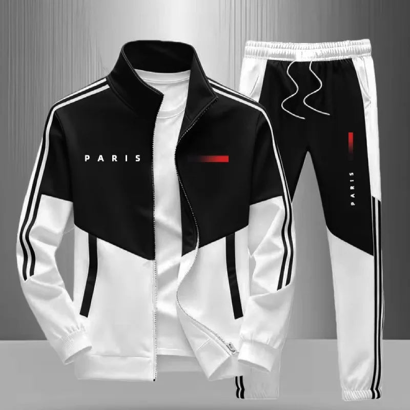Men's Tracksuit New Contrast Color Stand Collar Zip Jacket + Elastic Waist Pant 2026 Casual Sportswear Jogger Suits Matching Set
