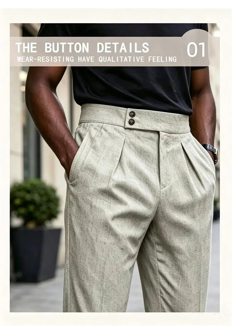 Summer Linen Solid Color Formal Pants Elastic Waist Loose Fit Pleated Slacks Comfortable Breathable Business Office Daily Wear