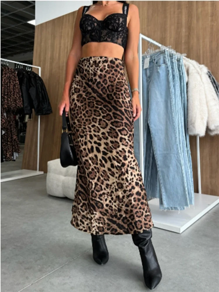Woman High Waisted Long Skirt Personality Leopard Printed Dress Halloween Street Wear Dating Y2K Clothes Elegant Autumn Dress