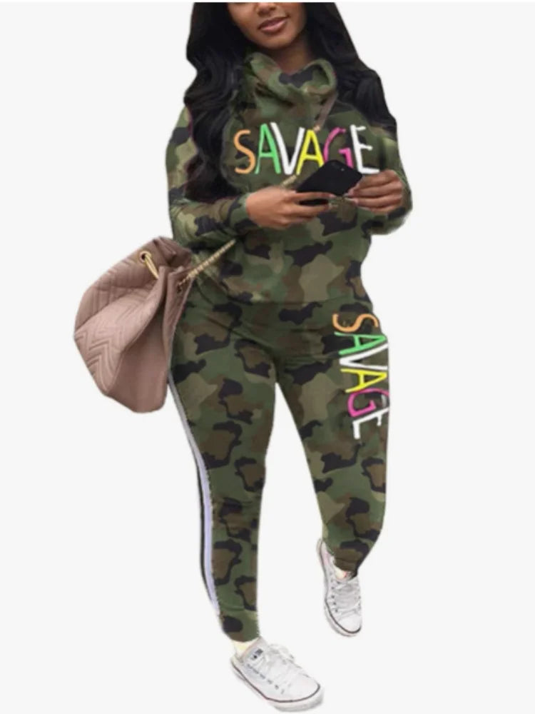 Womens Casual 2 Piece Tracksuit Outfits Lip Print Pattern Long Sleeve Pullover Pants Set