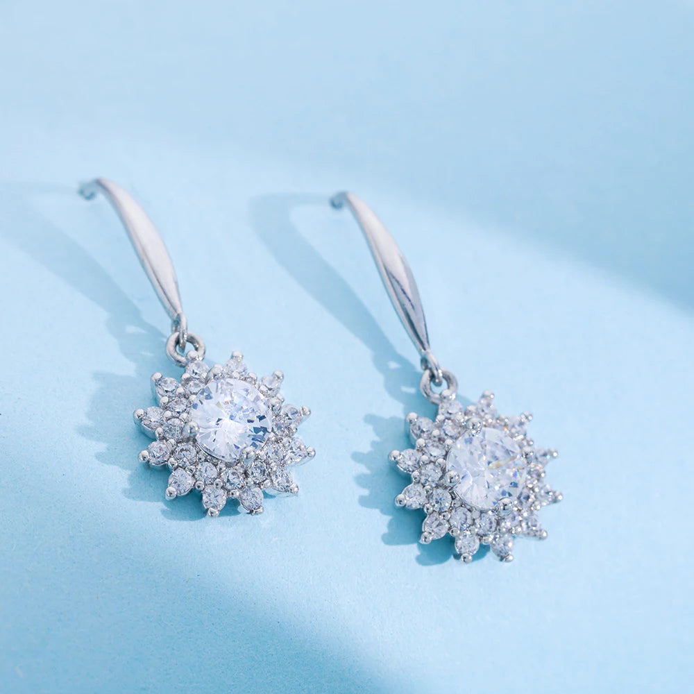 925 Sterling Silver 0.5 carat * 2 Moissanite Sunflower Earrings Sunny Fashion Elegant Female Mother's Day Gift for Mom USA Stock
