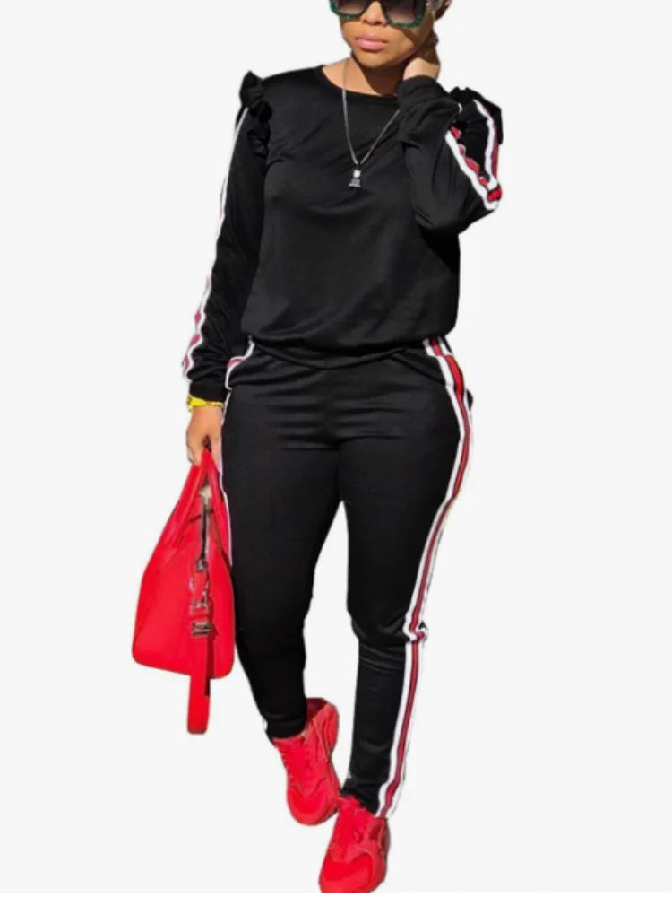 Women's 2 Piece Outfits Ruffle Long Sleeve and Pants Sweatsuits Casual Set