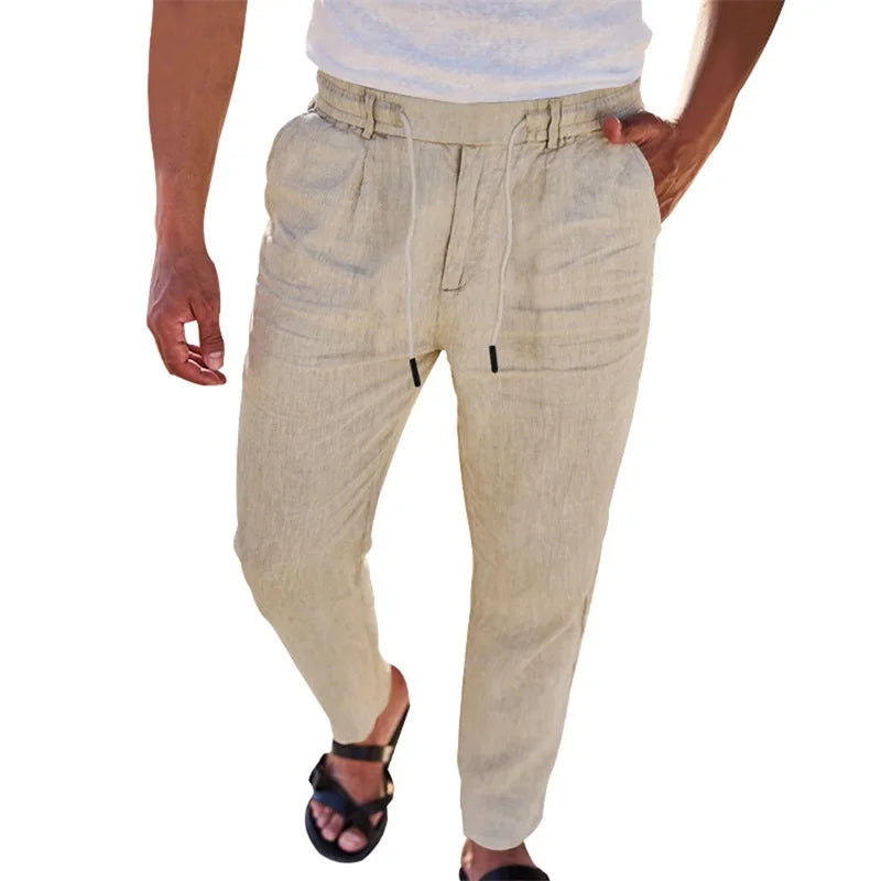 Men s Lightweight Linen Trousers with Adjustable Drawstring Waistband and Straight Leg Design for Comfortable Summer Wear