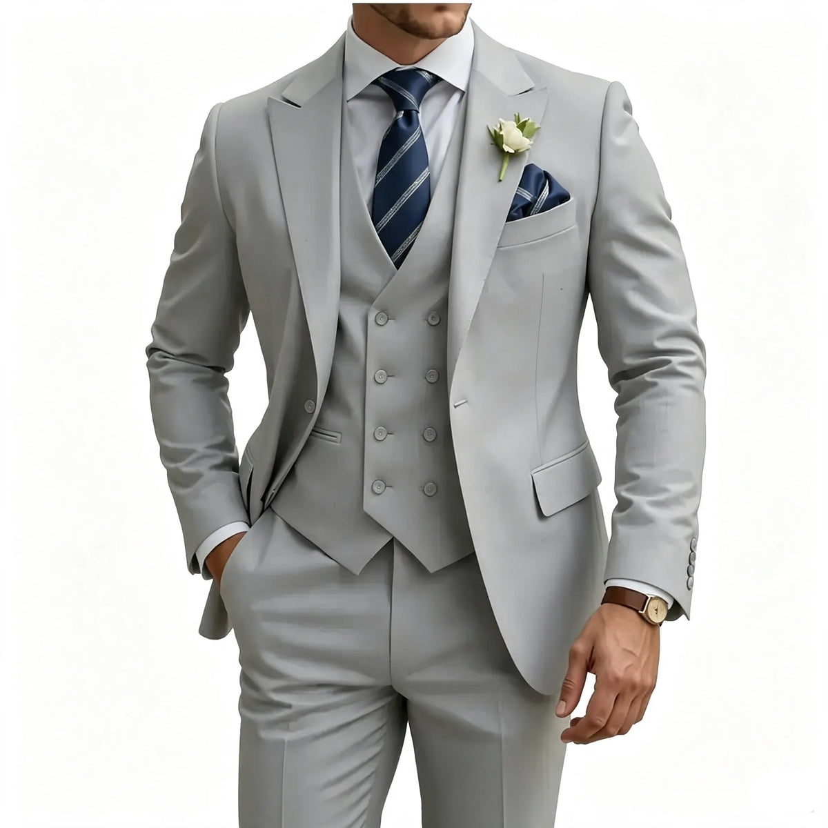 Slim Fit 3 Piece Men Suit Set, Formal Tuxedo Blazer Waistcoat Trousers for Wedding Prom Business Dinner Party