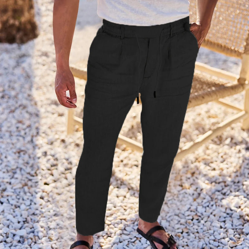 Men s Lightweight Linen Trousers with Adjustable Drawstring Waistband and Straight Leg Design for Comfortable Summer Wear