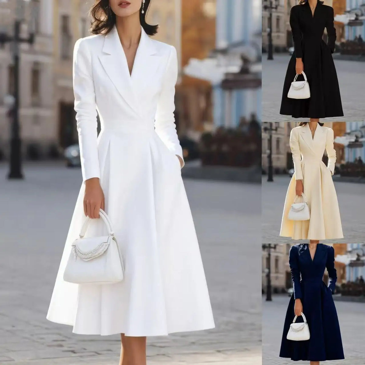 Long Sleeve Holiday Patchwork Chic Maxi Dress Women Autumn V Neck Slim Party Dress Elegant Fashion Ladies Knee Length Dresses