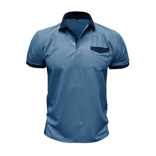 Men s Short Sleeve Denim Shirt with Patchwork Design Turn Down Collar and Button Detail - Casual Summer Fashion  Fit Jeans