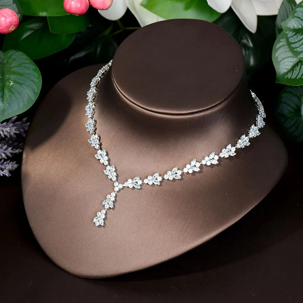 HIBRIDE Trend Flower African CZ Jewelry Sets Necklace Earrings Bracelet Ring Sets For Women Wedding Jewelry Bijoux N-1004