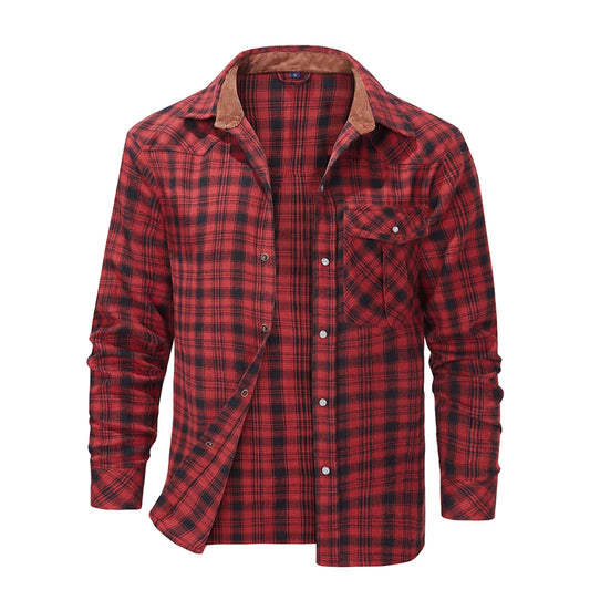 Men's Shirts Spring Popular Clothes Flannel Long Sleeve Plaid Checkered Brushed Casual Western Snap Shirt US Size