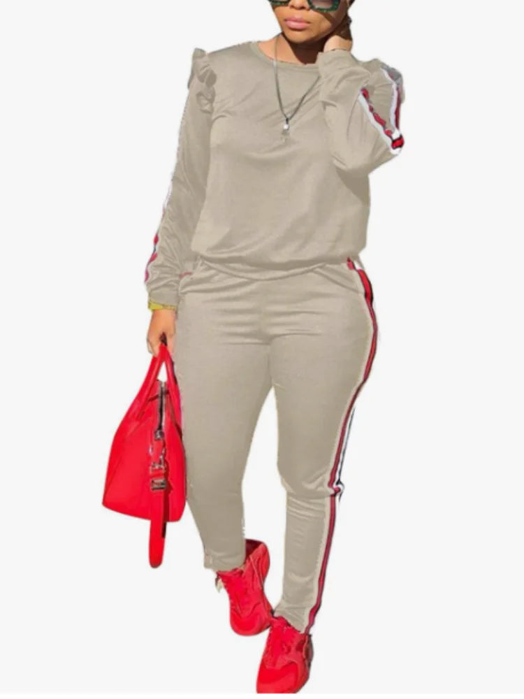 Women's 2 Piece Outfits Ruffle Long Sleeve and Pants Sweatsuits Casual Set