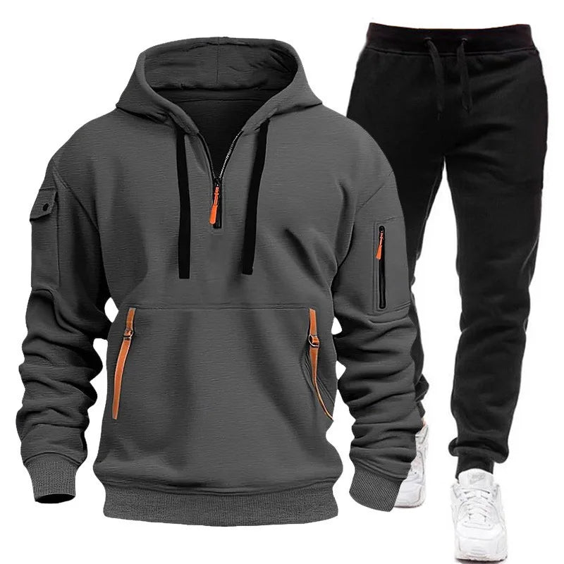 2026 Men's New Autumn and Winter Season Outdoor Leisure Fashion Sports Fitness Trend Hooded Sweatshirt Casual Pants Set