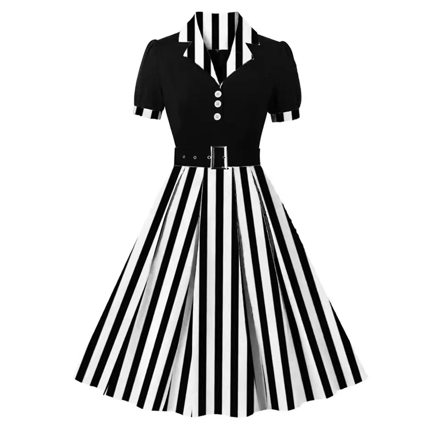 Women'S Vintage Polka Dot Lapel  Short-Sleeved Belt Dress Vestidos Mujer Veranoa 2025 Robe Femme Dress Women Women Clothing