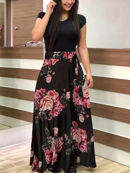 Large Size Polka Dot Print Seam Dress, Dignified And Elegant Slim Round Neck Short-sleeved Vest Dress, Spring And Summer, Women&