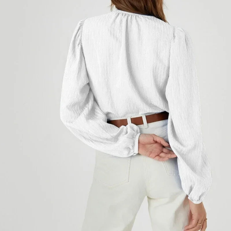 Urban Female V-neck Lapel Blouses 2025 Spring Long Sleeves Buttoned Split-Joint Solid Color Casual Fashion Shirts Tops