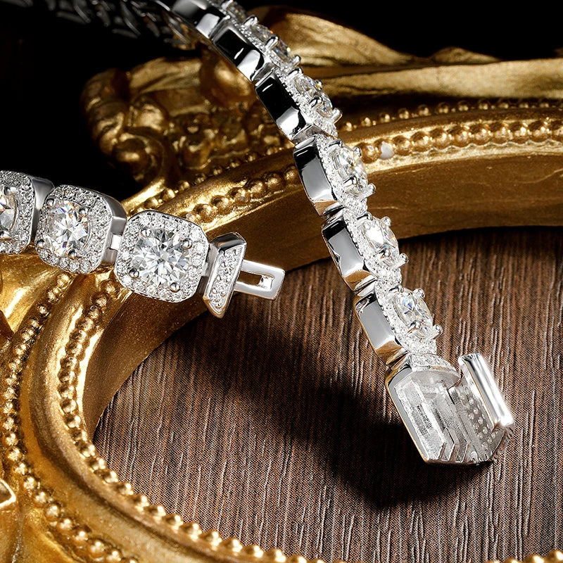 KNOBSPIN All Moissanite Tennis Bracelet Original s925 Sterling Silver Plated 18k White Gold with GRA Bracelets for Women Man