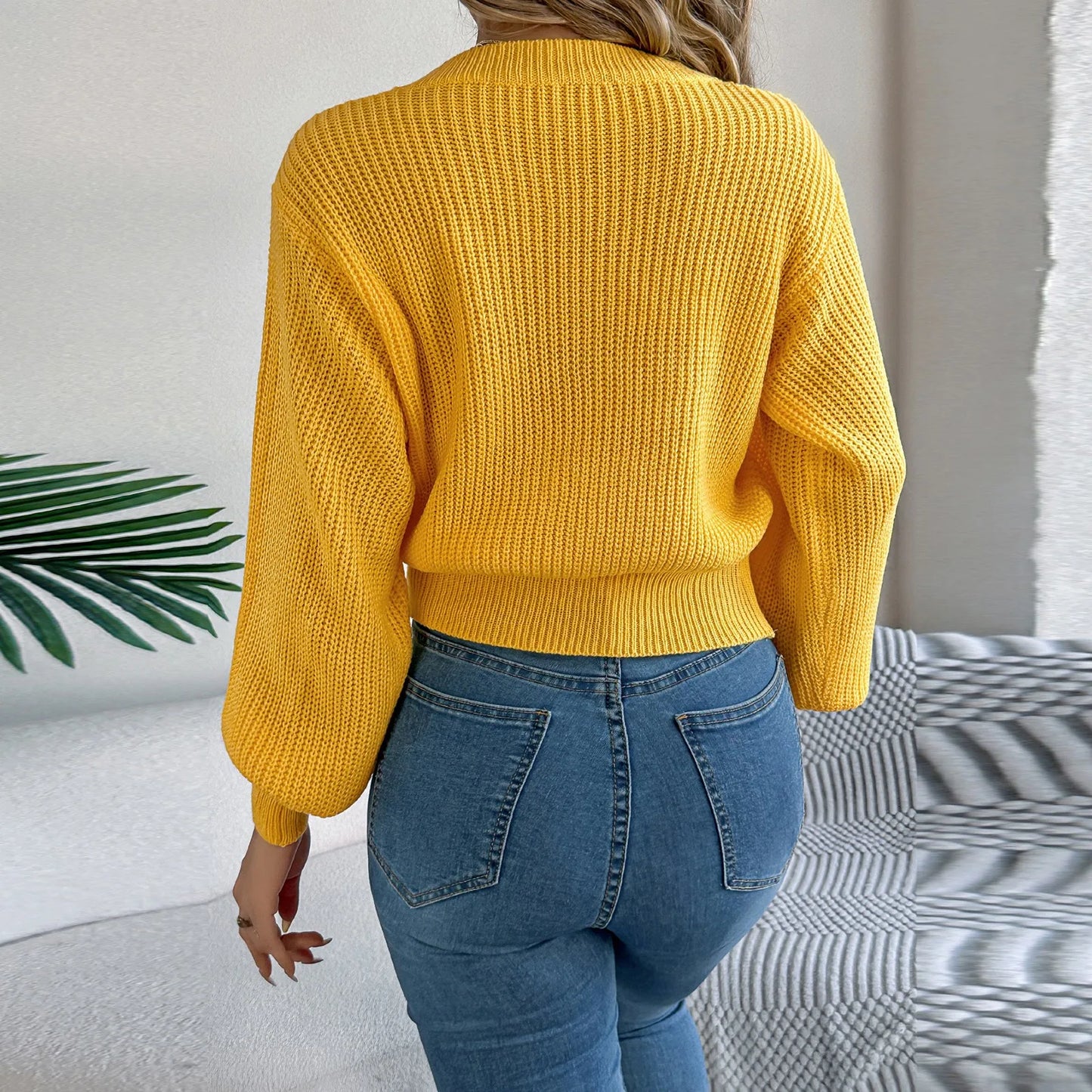 Women'S Fashion Solid Color Cable-Knit Long-Sleeved Waist Pullover Sweater Ropa De Mujer Winter Clothes Woman Sweater For Woman