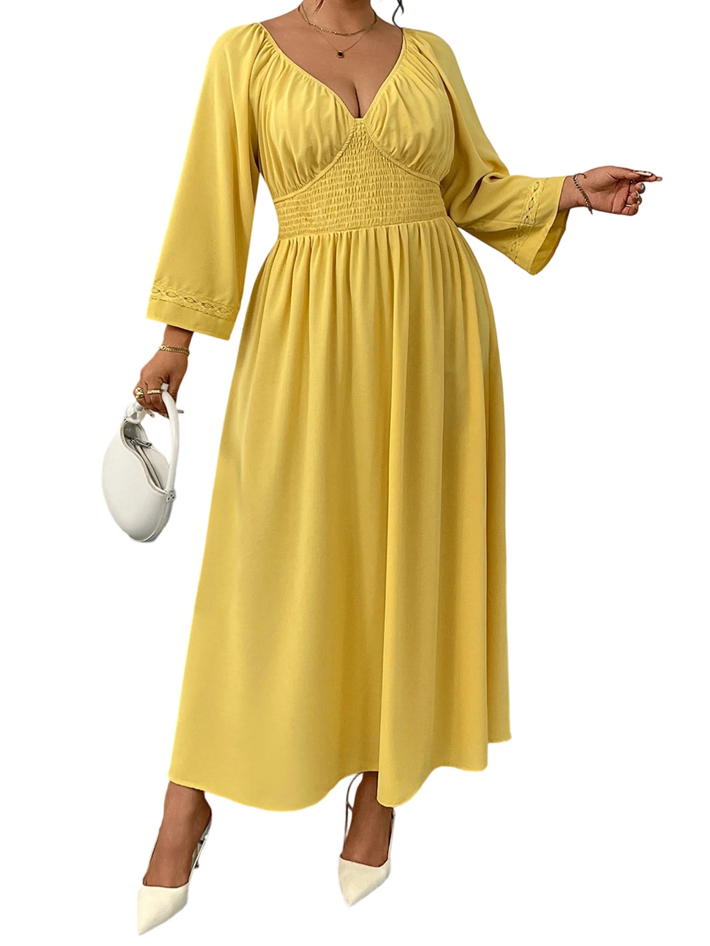 Women s Plus Size Maxi Dress with Floral Print and Ruffled Sleeves for Summer Vacation Beach Wedding Party Casual