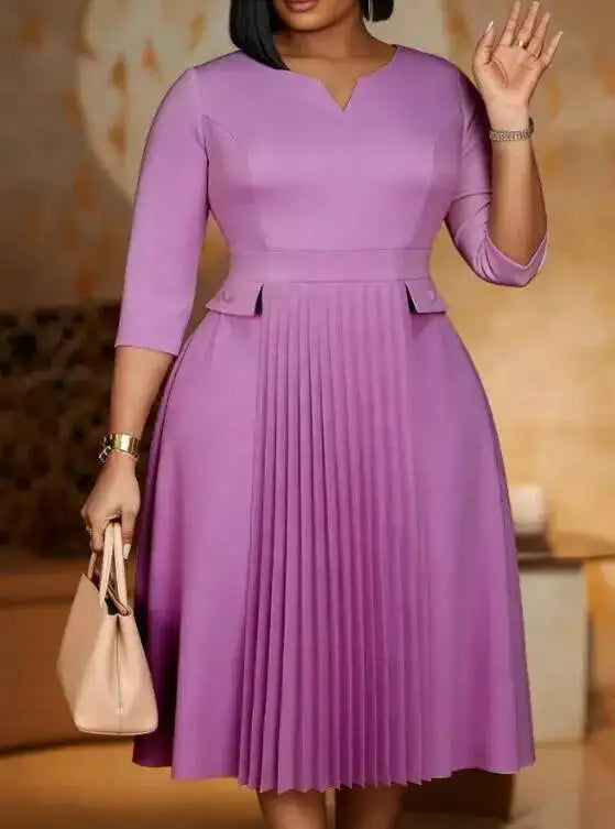Am040920 Fashionable Pleated Skirt Solid Color Pleated Plus Size Dress Plus Size Dresses 2025 Party Summer Elegantes Casual Y2K
