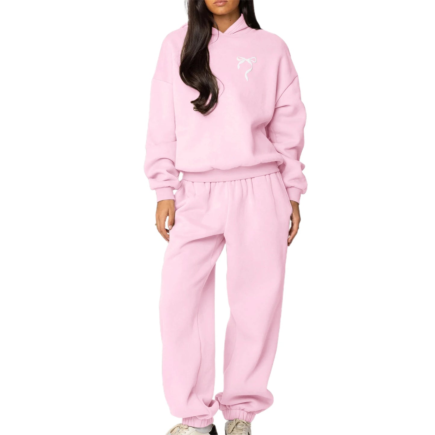 Women s 2 Piece Stylish Outfits Long Sleeve Floral Embroidered Sweatshirt Solid Color Jogger Pants Sets for Casual Wear