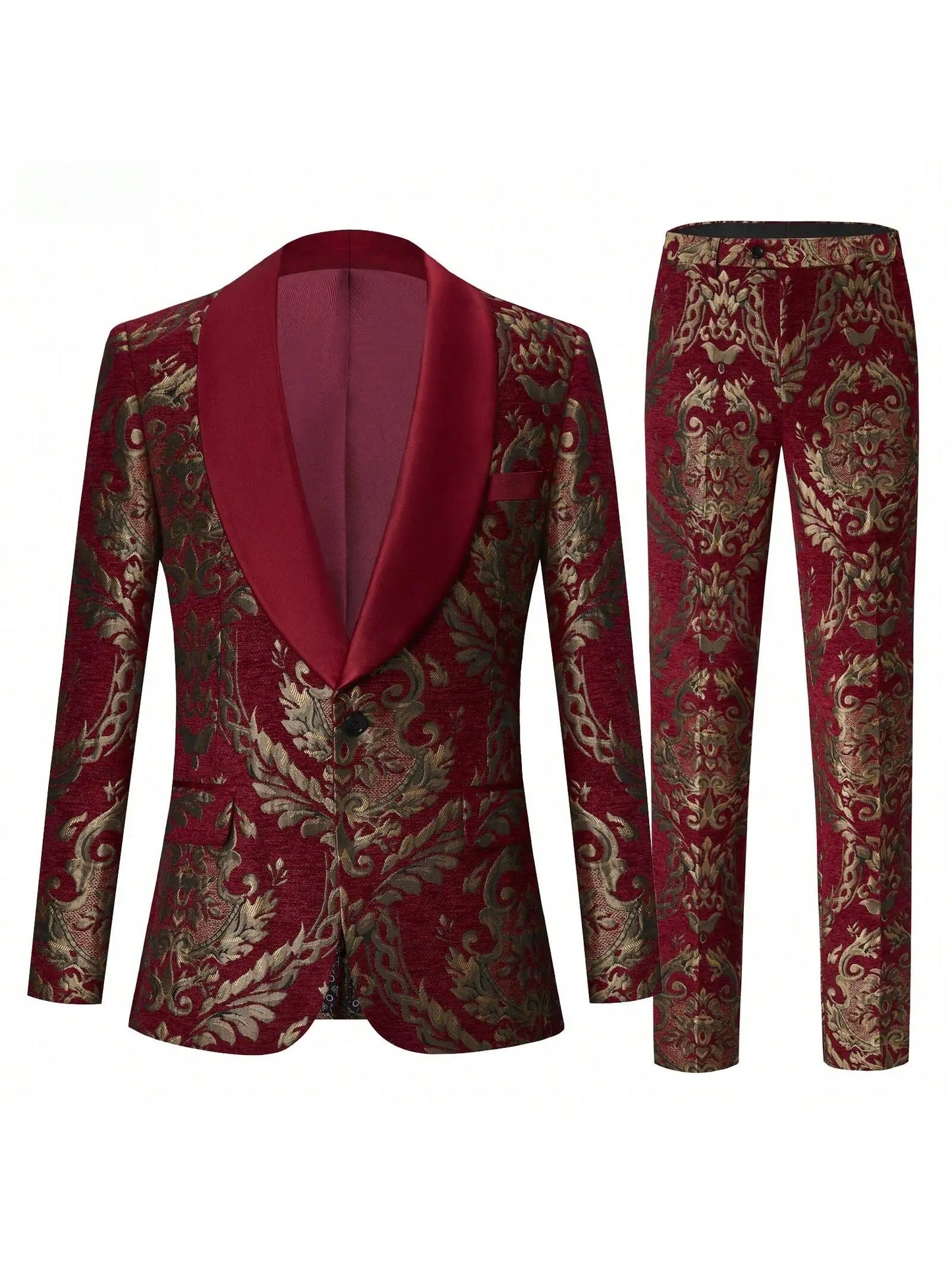 Mens Suit Jacquard Silm Fit 2-Piece Shawl Lapel Tuxedo Wedding Party Prom Suit Set