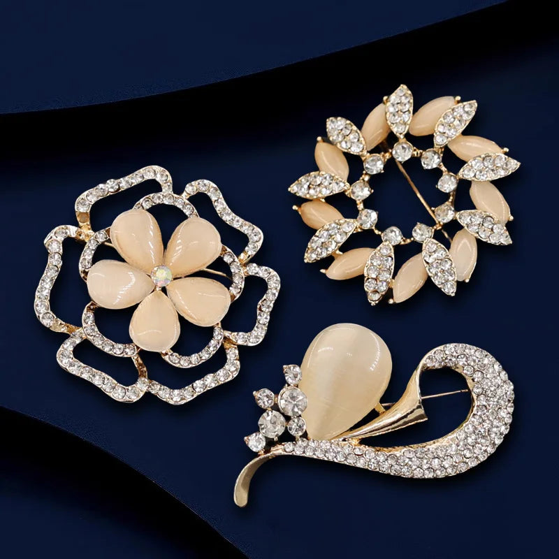 9Pcs/Pack Luxurious Elegant Metal Brooch Ladies' Flower Pearl Butterfly Sun Brooch Cloth Scarf Jewelry Accessories
