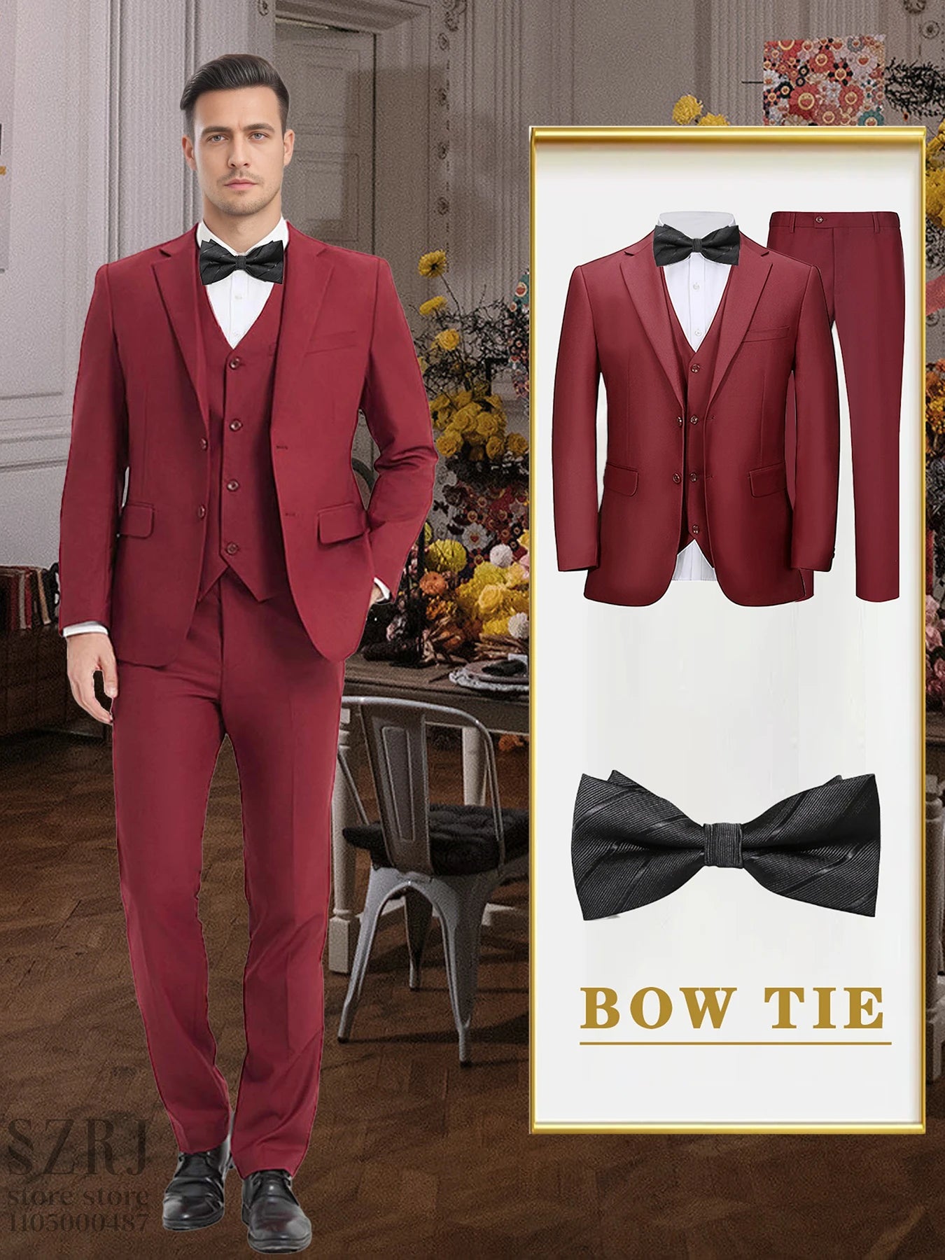 4PCS Men's Formal Tuxedo Set: Vest + Pants + Socks | Classic Solid Suit for Business/Party/Interview