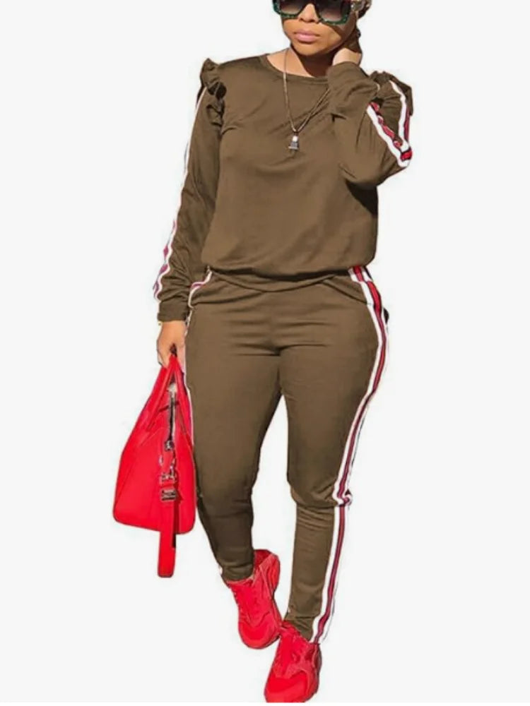 Women's 2 Piece Outfits Ruffle Long Sleeve and Pants Sweatsuits Casual Set