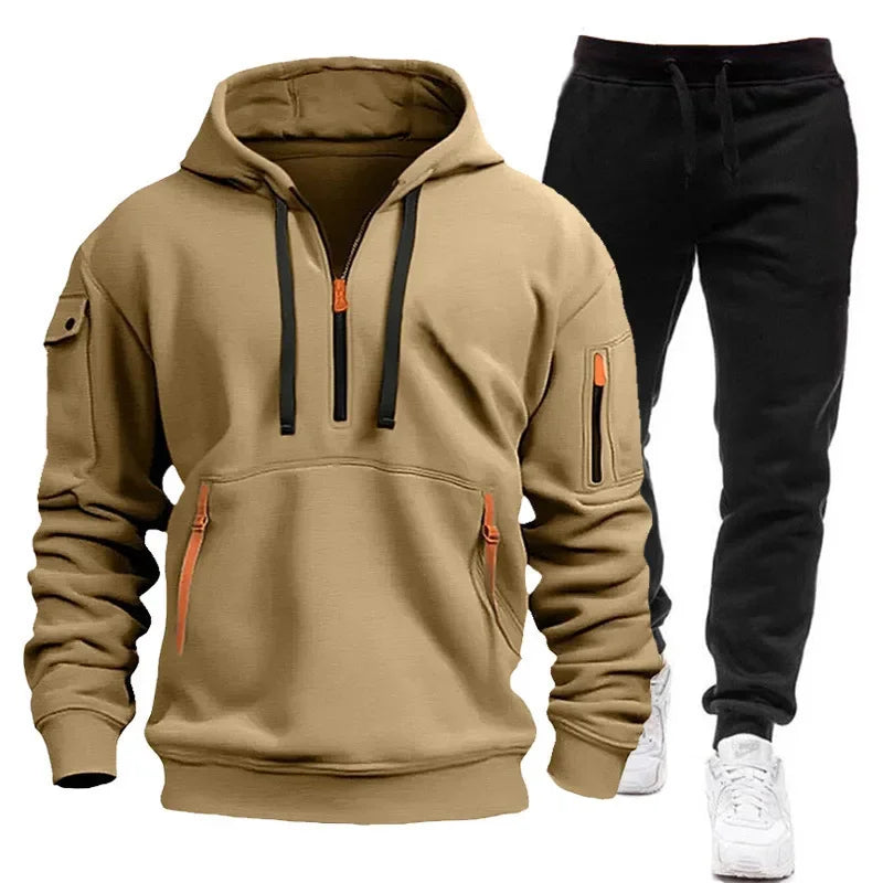 2026 Men's New Autumn and Winter Season Outdoor Leisure Fashion Sports Fitness Trend Hooded Sweatshirt Casual Pants Set