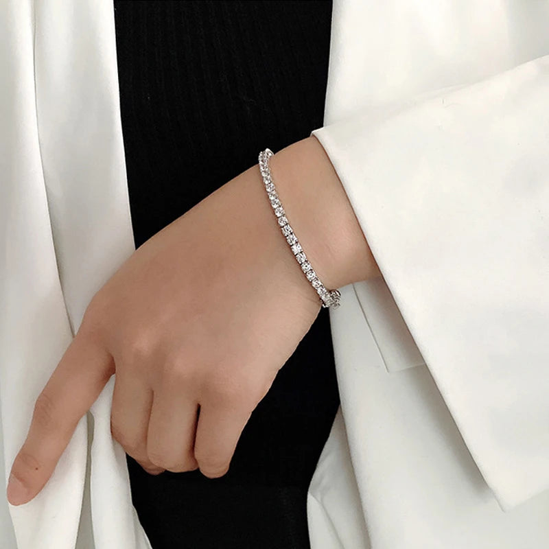 EWYA S925 Sterling Silver Certified Moissanite Bracelet 0.1ct 3mm D VVS1 Lab Diamond Women Sparkling Wedding Party Fine Jewelry