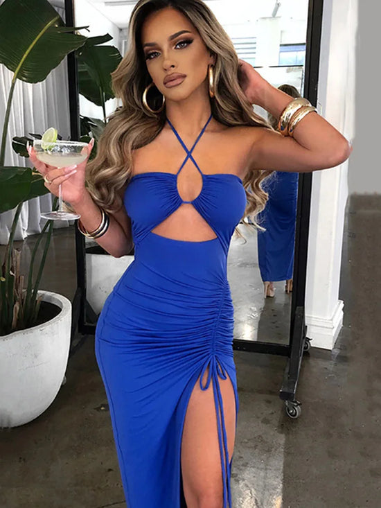 Sleeveless Sexy Female Midi Backless Dresses Slim Night Club Party Women&