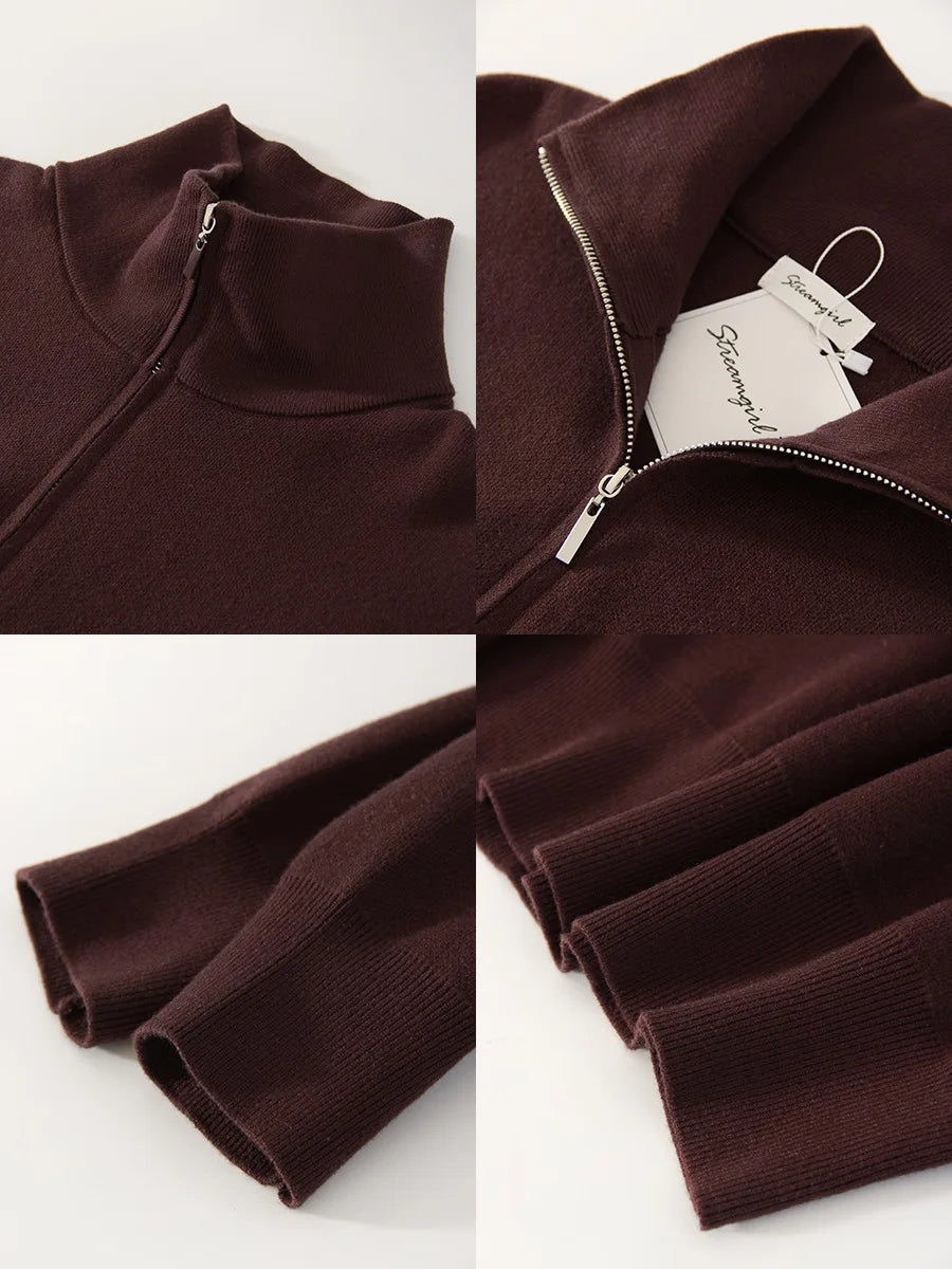 Red Zip Up Sweater Women Brown Oversized Winter Autumn Pullovers Half Zip Thick White Turtleneck Sweater With Zipper Women Warm