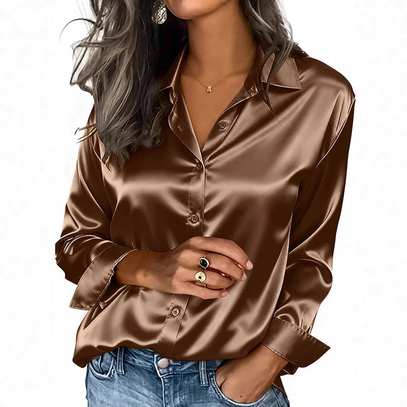 Spring And Autumn Women's Lapel Shirt Button Cardigan Top Black Green Red Elegant Fashion Office Basic Blouses For Female Shirts