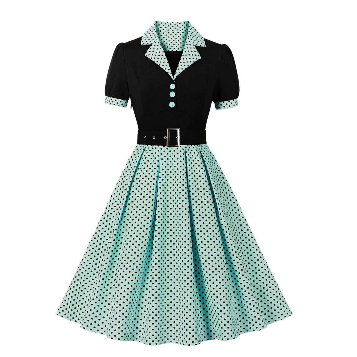 Women'S Vintage Polka Dot Lapel  Short-Sleeved Belt Dress Vestidos Mujer Veranoa 2025 Robe Femme Dress Women Women Clothing