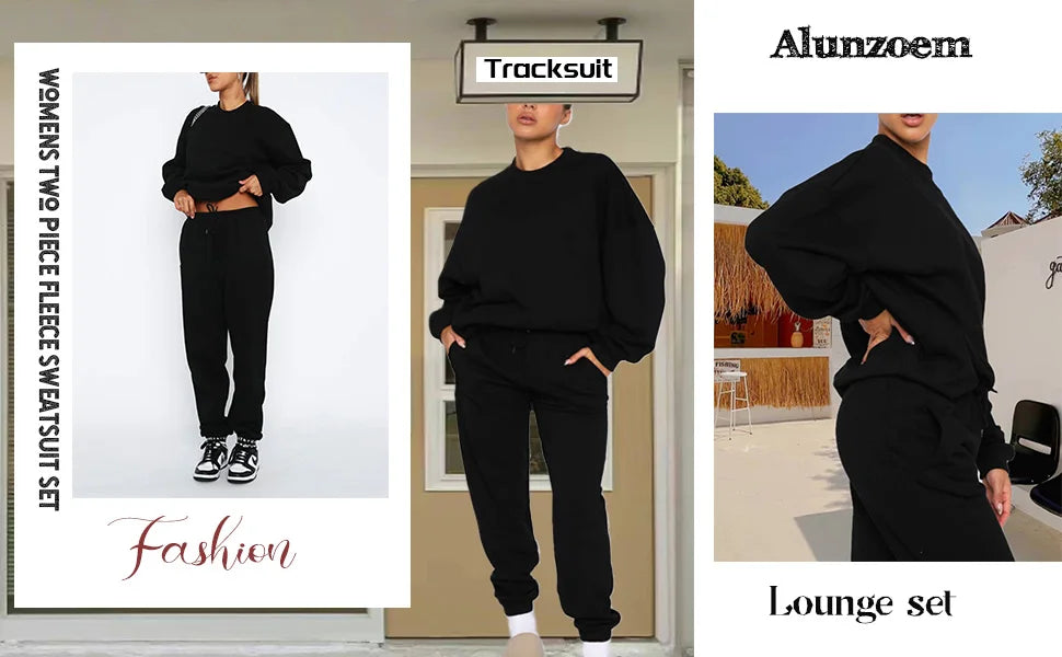 Casual Sets for Women 2 Piece Sweatsuit Outfits Long Sleeve Simple Commuting Pants Set Tracksuit