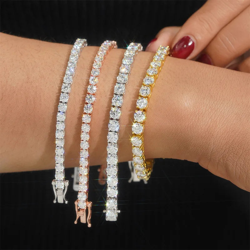 EWYA S925 Sterling Silver Certified Moissanite Bracelet 0.1ct 3mm D VVS1 Lab Diamond Women Sparkling Wedding Party Fine Jewelry