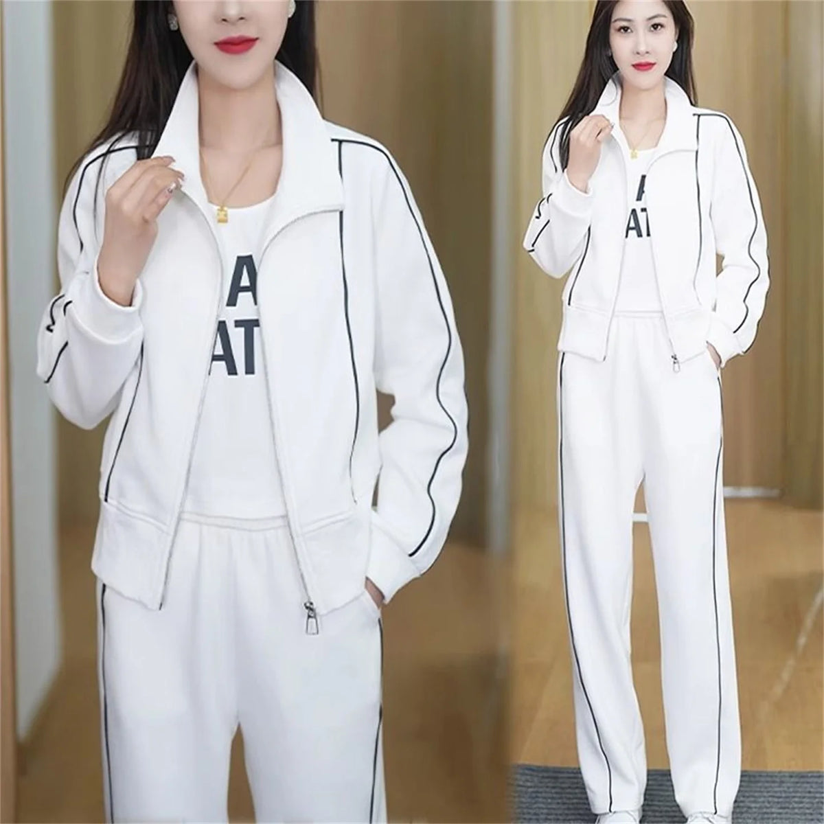 Fashionable Sportswear Set Women's Casual Sweatshirt Jacket Wide Leg Pants Two Piece Suit Spring Autumn New Arrival