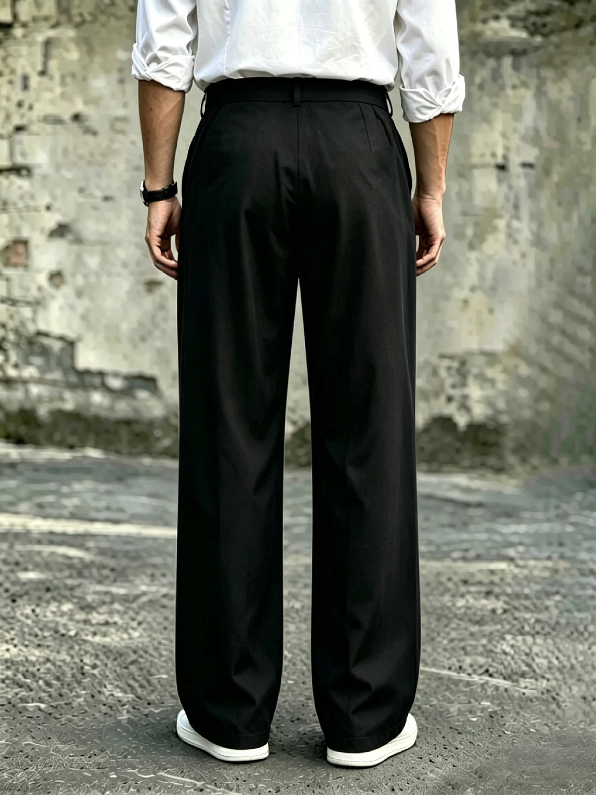 Men's High Waist Double Pleated Wide Leg Dress Pants Draping Wrinkle Resistant Breathable Textured Fabric Trousers for Office Wo
