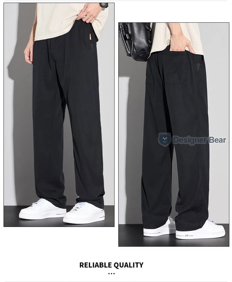 2026 Men's Spring Summer Thin Casual Pants Baggy Straight Lyocell Fabric Trendy Sport Trousers Comfortable Fit Long Pants Man