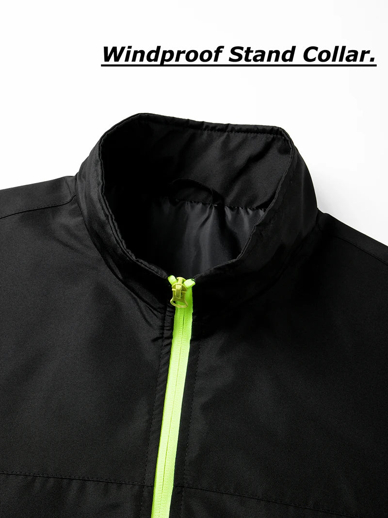 Bull Print Colorblock Sports Set for Men Outdoor Stand Collar Zip Up Jacket Coat Outwear Tops Pants Trousers with Zipper Pockets