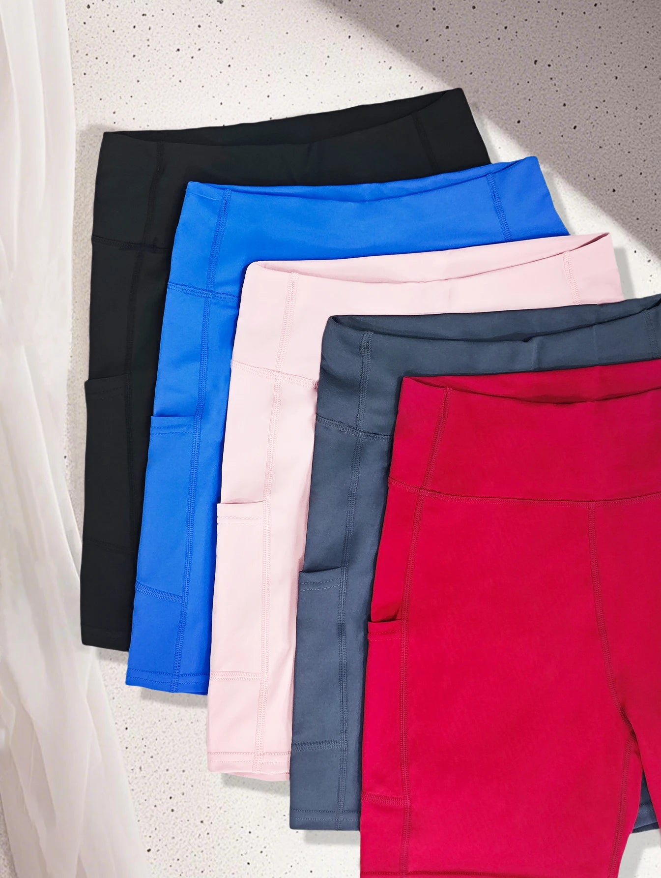 Women's sports leggings; fitness running shorts; breathable sports yoga leggings; with pockets, 5PCS